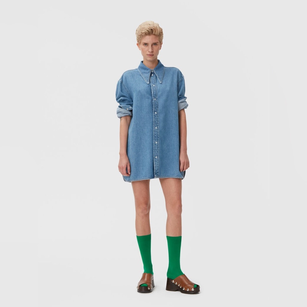 Ganni denim mini dress collar buttondown  xxs/xs like new